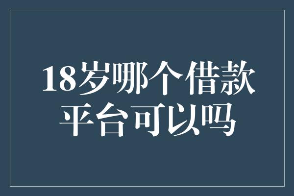 18岁哪个借款平台可以吗