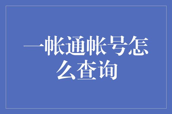 一帐通帐号怎么查询