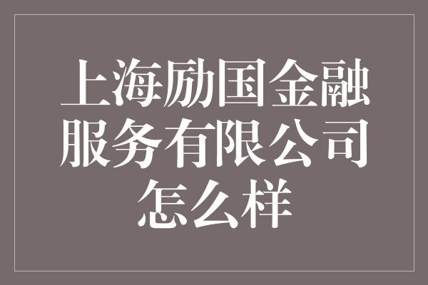 上海励国金融服务有限公司怎么样