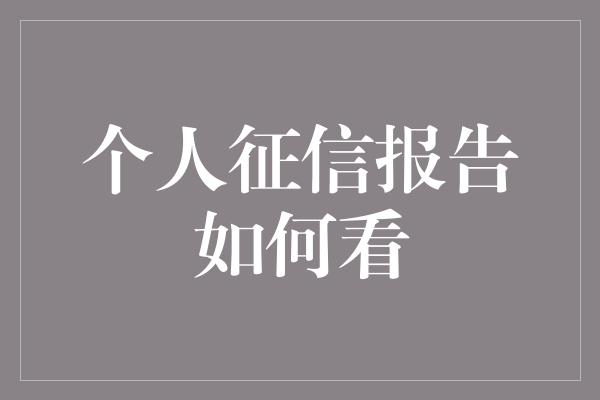 个人征信报告如何看