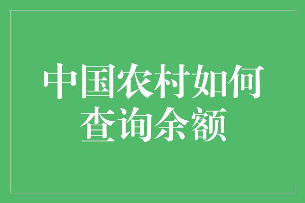 中国农村如何查询余额