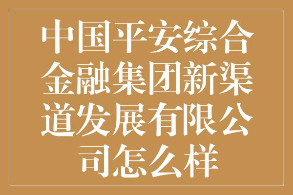 中国平安综合金融集团新渠道发展有限公司怎么样