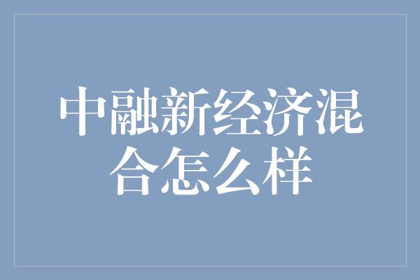 中融新经济混合怎么样