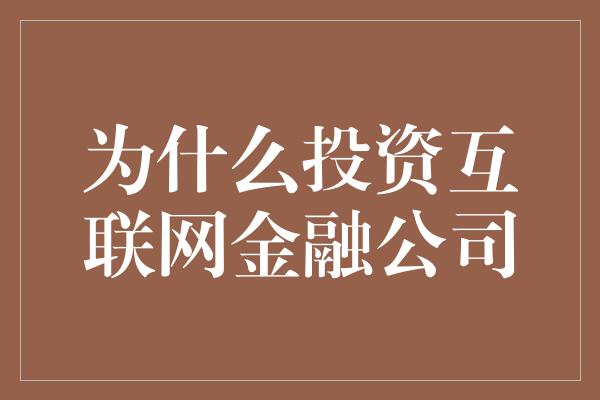 为什么投资互联网金融公司