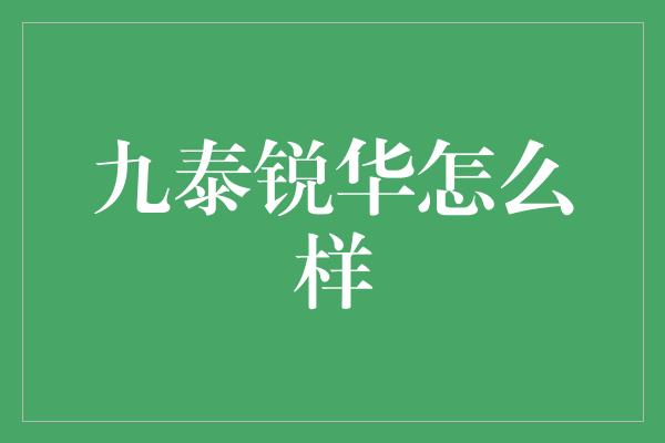 九泰锐华怎么样