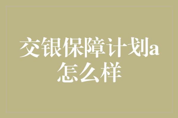 交银保障计划a怎么样