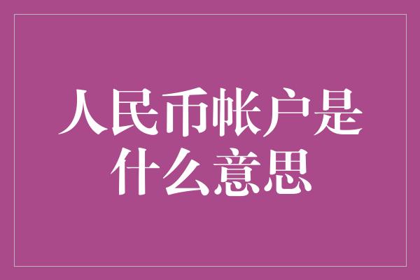 人民币帐户是什么意思