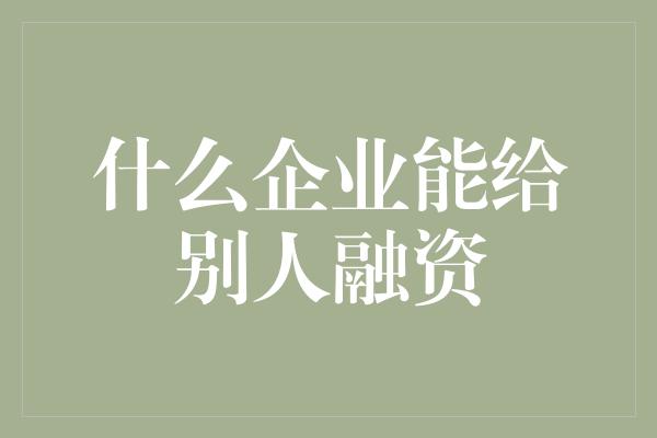 什么企业能给别人融资