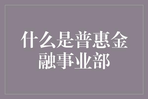 什么是普惠金融事业部