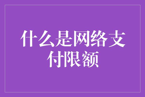 什么是网络支付限额