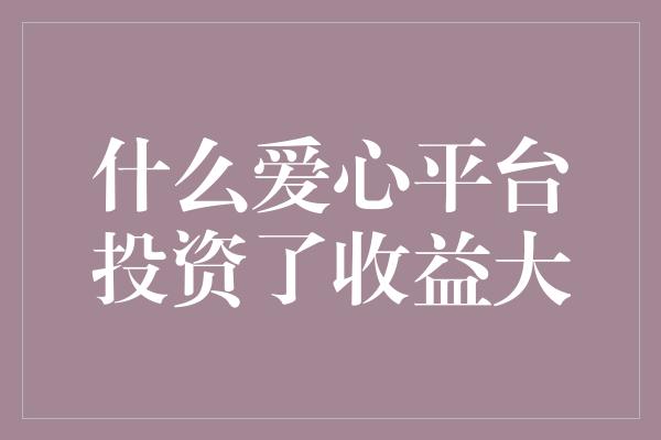 什么爱心平台投资了收益大