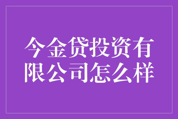 今金贷投资有限公司怎么样