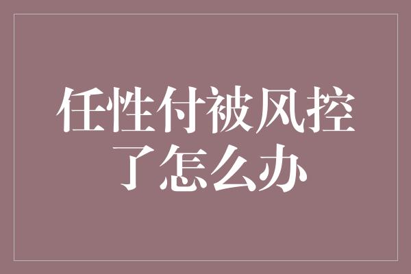 任性付被风控了怎么办