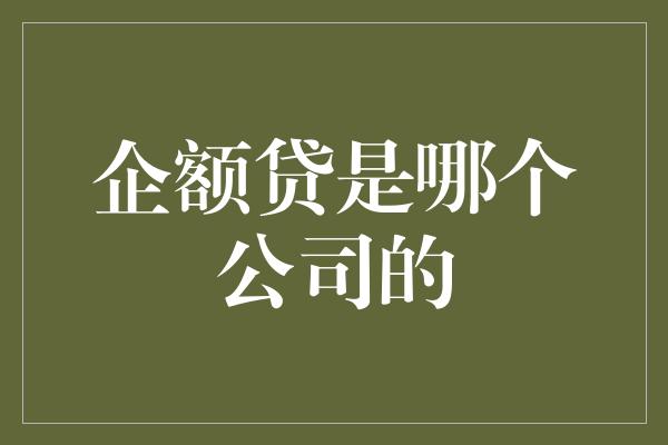 企额贷是哪个公司的