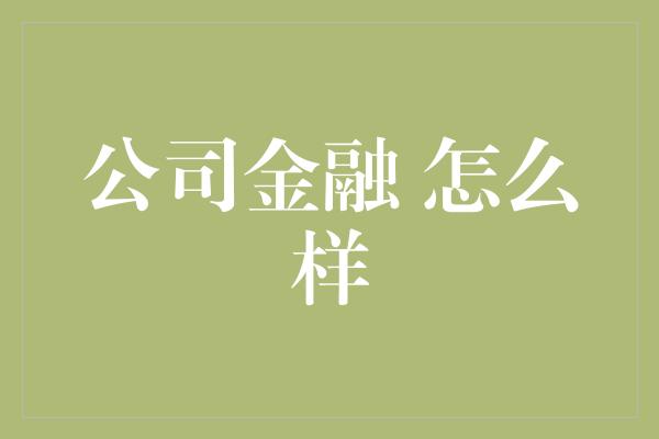 公司金融 怎么样