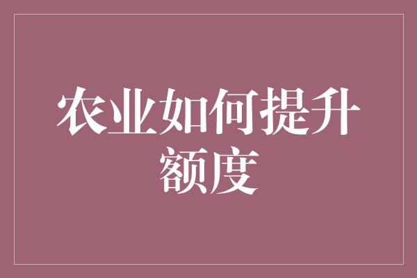 农业如何提升额度