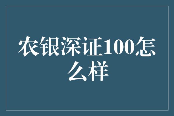 农银深证100怎么样