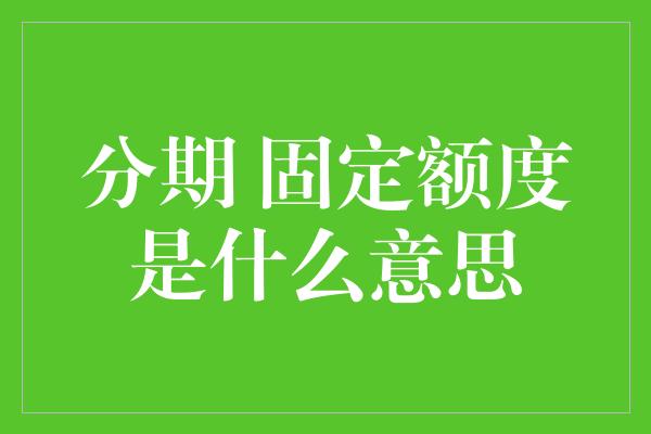 分期 固定额度是什么意思