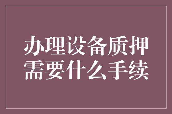 办理设备质押需要什么手续