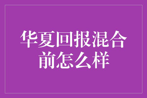 华夏回报混合前怎么样