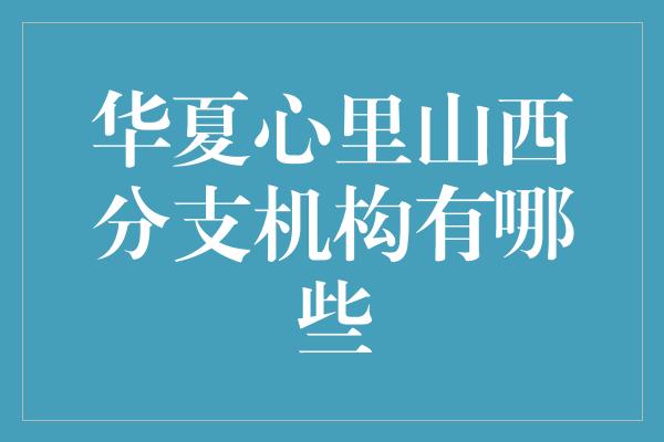 华夏心里山西分支机构有哪些