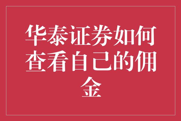 华泰证券如何查看自己的佣金