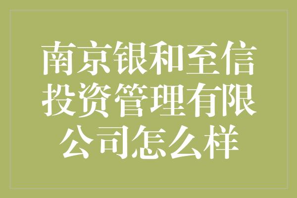 南京银和至信投资管理有限公司怎么样