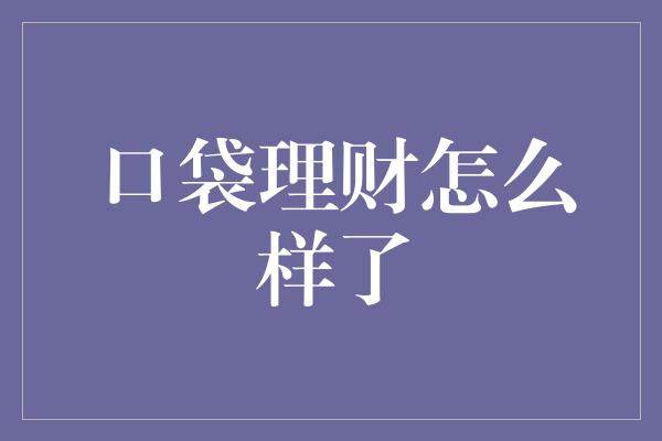 口袋理财怎么样了