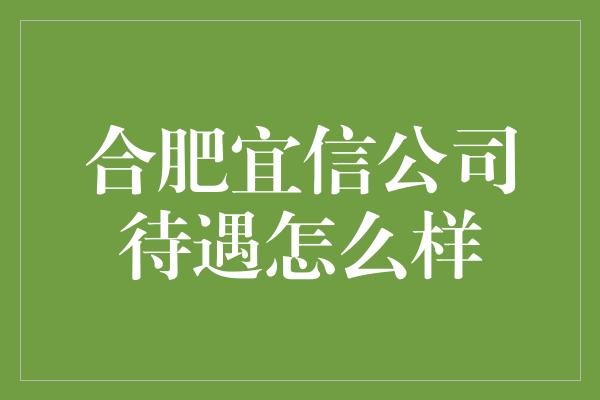 合肥宜信公司待遇怎么样