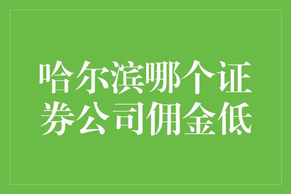 哈尔滨哪个证券公司佣金低