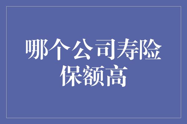 哪个公司寿险保额高