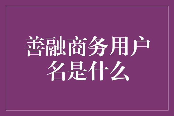 善融商务用户名是什么