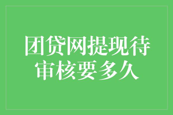 团贷网提现待审核要多久