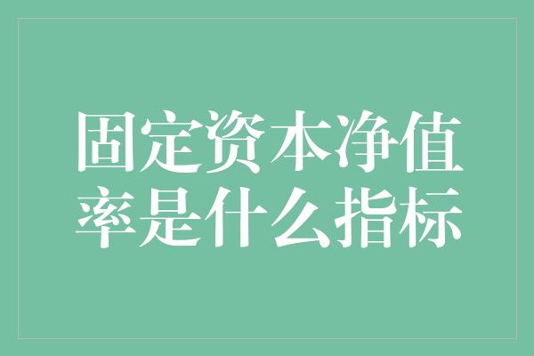 固定资本净值率是什么指标