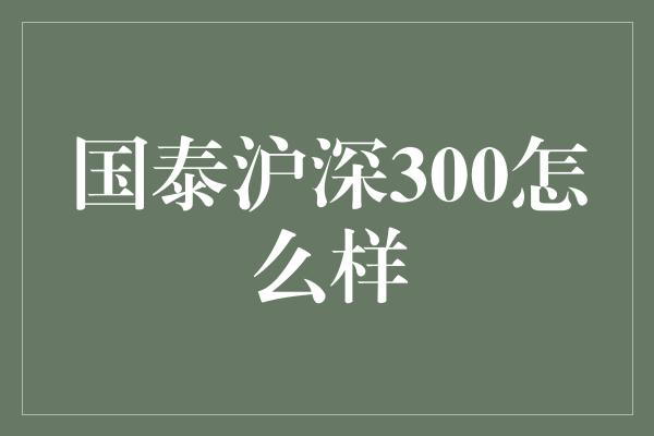 国泰沪深300怎么样