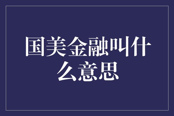 国美金融叫什么意思