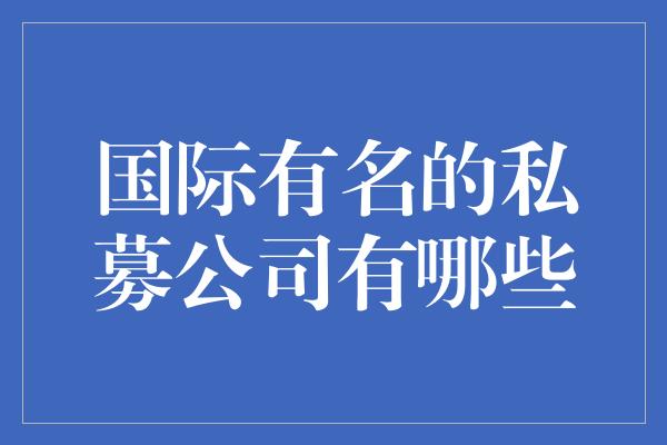 国际有名的私募公司有哪些