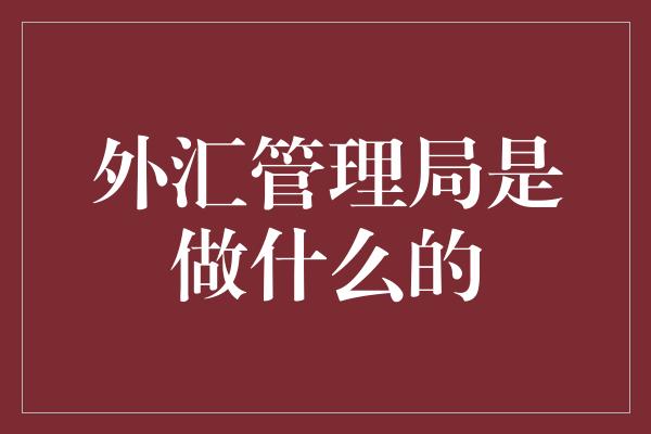 外汇管理局是做什么的