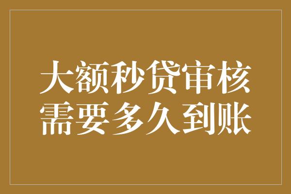 大额秒贷审核需要多久到账