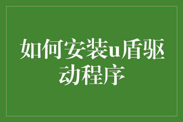 如何安装u盾驱动程序