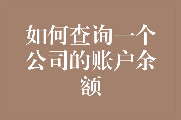 如何查询一个公司的账户余额