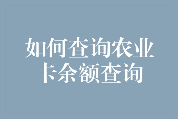 如何查询农业卡余额查询