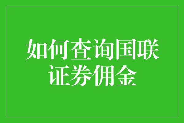 如何查询国联证券佣金