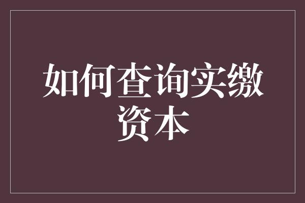 如何查询实缴资本