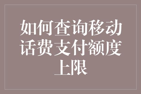 如何查询移动话费支付额度上限