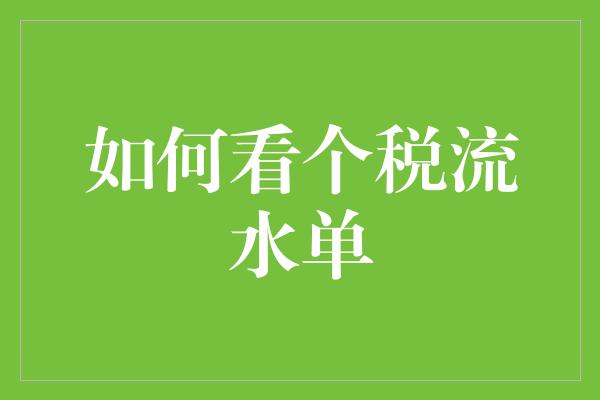 如何看个税流水单