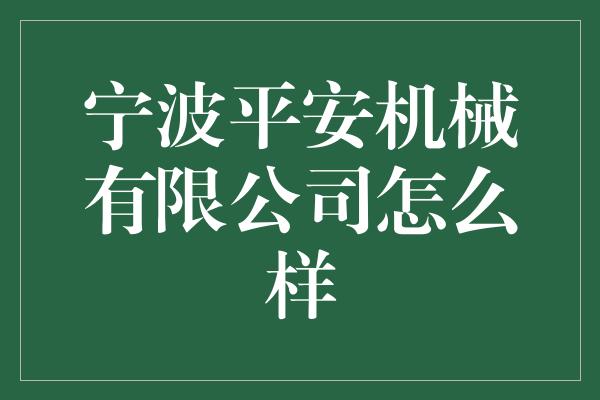 宁波平安机械有限公司怎么样