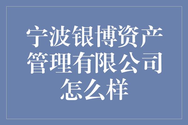 宁波银博资产管理有限公司怎么样