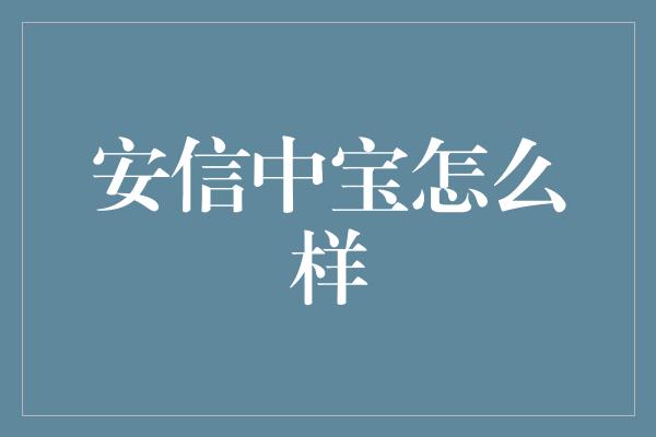 安信中宝怎么样