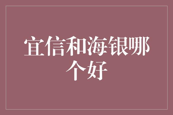 宜信和海银哪个好